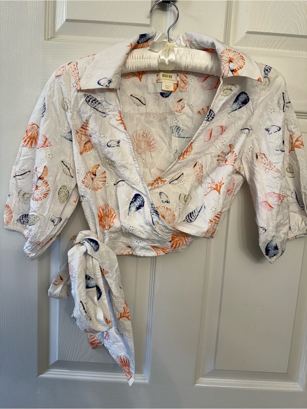 Maeve by Anthropologie Shell-Print Wrap Crop Top